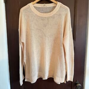 EILEEN FISHER | Cream 100% Linen Lightweight Open Weave Crewneck Sweater | Large